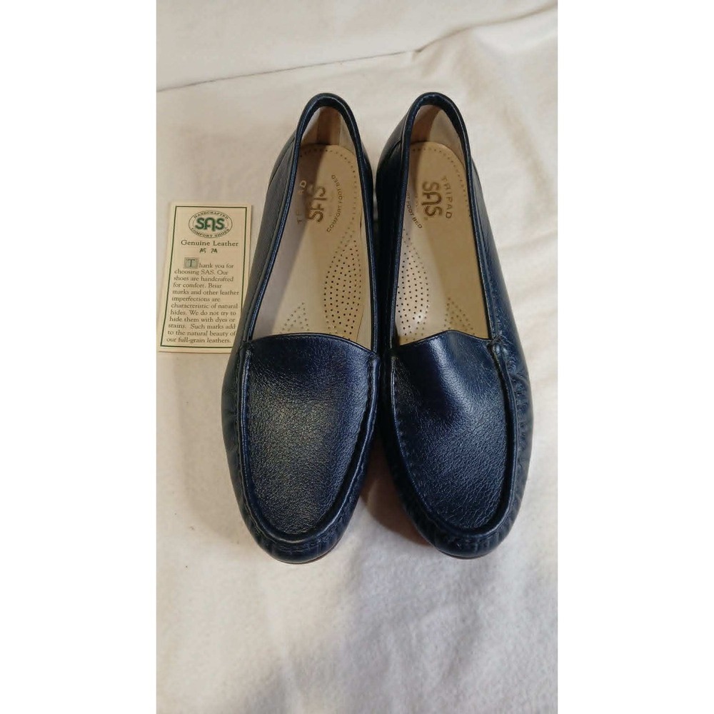 SAS Women Blue Leather Loafers Size 10 N Tripad Comfort Shoes Handcrafted Navy